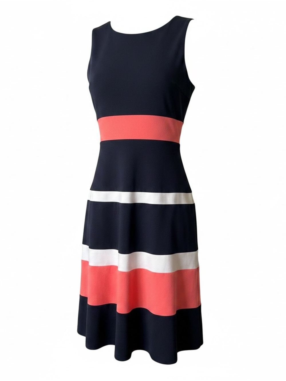 Tommy Hilfiger Navy Blue Pink White Colorblock Stripe Fit Flare Dress | Size 2